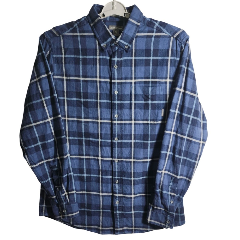 Eddie Bauer Mens Long Sleeve Plaid Flannel Button Down Shirt TL Blue